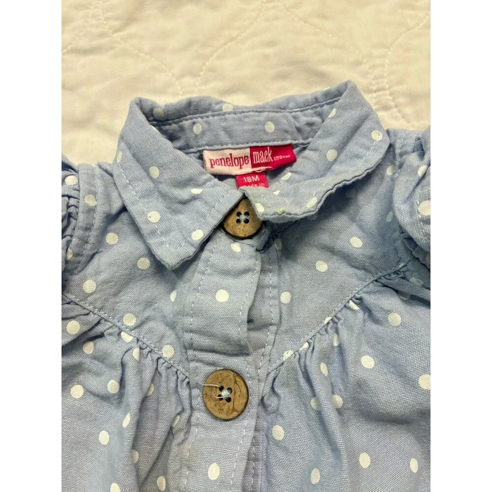 Penelope Mack Toddler Girls Blue Chambray Print Sleeveless Sun dress 18M EUC
